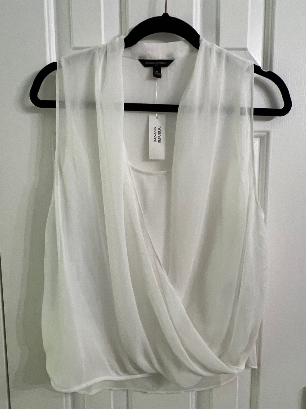 Banana Republic White Sleeveless Draped Surplice Blouse